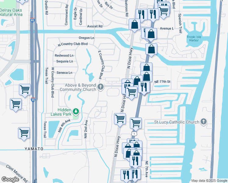 map of restaurants, bars, coffee shops, grocery stores, and more near 100 West Hidden Valley Boulevard in Boca Raton