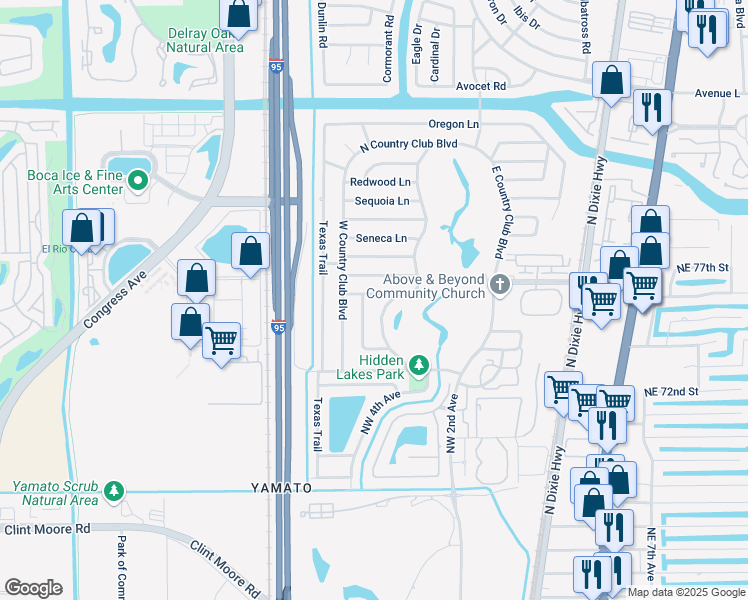 map of restaurants, bars, coffee shops, grocery stores, and more near 7474 Rosewood Circle in Boca Raton