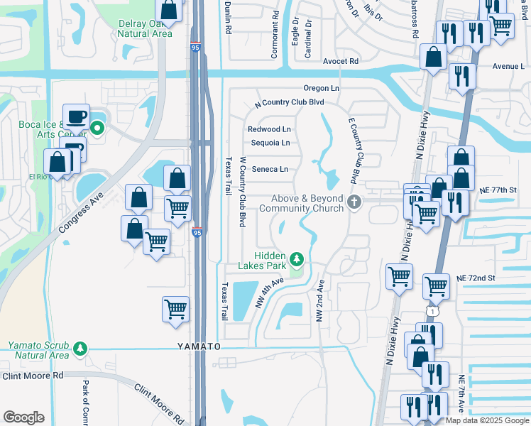 map of restaurants, bars, coffee shops, grocery stores, and more near 7474 Rosewood Circle in Boca Raton