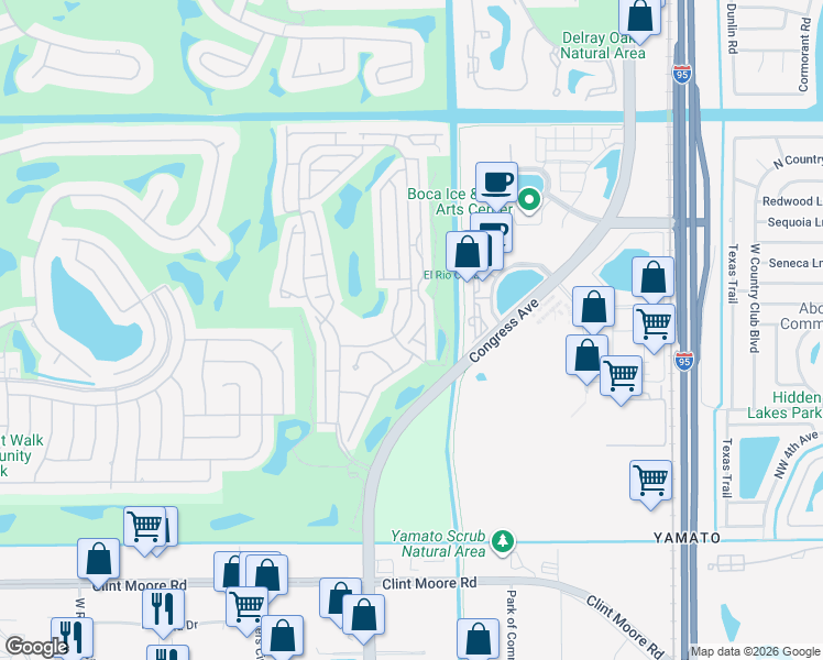 map of restaurants, bars, coffee shops, grocery stores, and more near 17590 Candlewood Terrace in Boca Raton