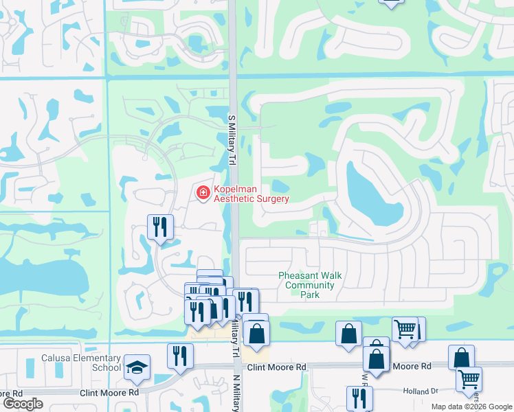 map of restaurants, bars, coffee shops, grocery stores, and more near 4848 Chamal Circle in Boca Raton