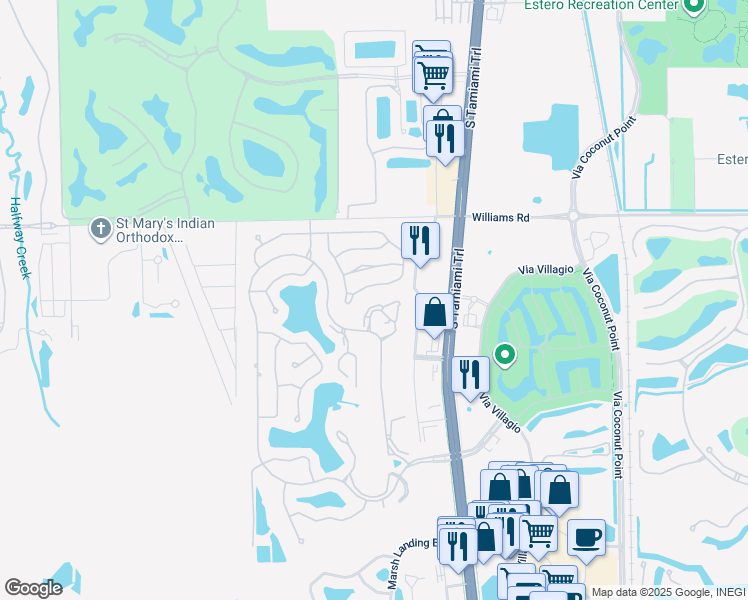 map of restaurants, bars, coffee shops, grocery stores, and more near 3180 Seasons Way in Estero