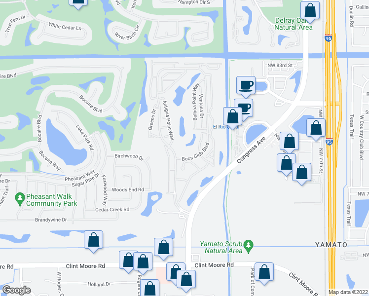 map of restaurants, bars, coffee shops, grocery stores, and more near 17406 Antigua Point Way in Boca Raton