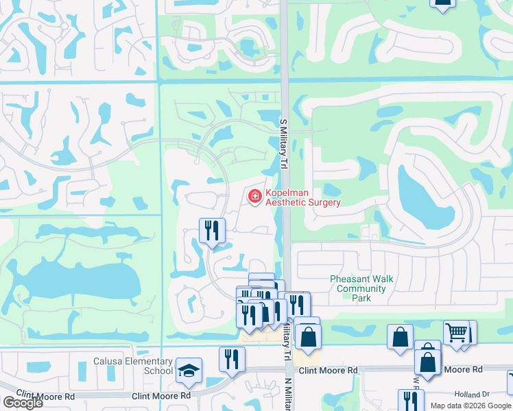 map of restaurants, bars, coffee shops, grocery stores, and more near 17464 Vía Capri in Boca Raton