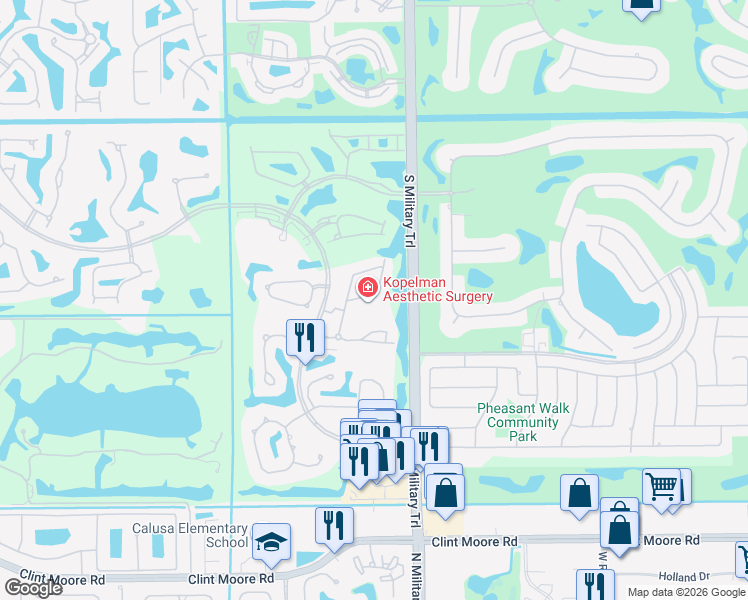 map of restaurants, bars, coffee shops, grocery stores, and more near 17464 Vía Capri in Boca Raton