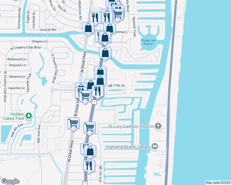 map of restaurants, bars, coffee shops, grocery stores, and more near 810 Northeast Orchid Bay Drive in Boca Raton
