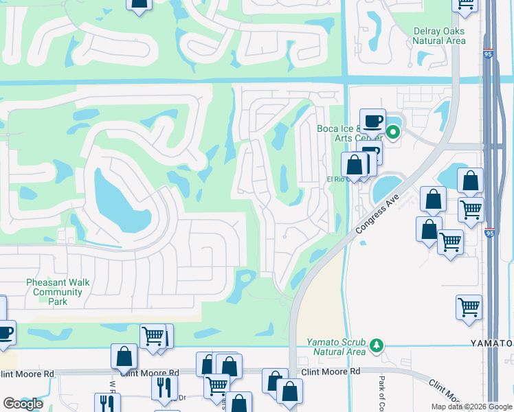 map of restaurants, bars, coffee shops, grocery stores, and more near 3956 Redondo Court in Boca Raton
