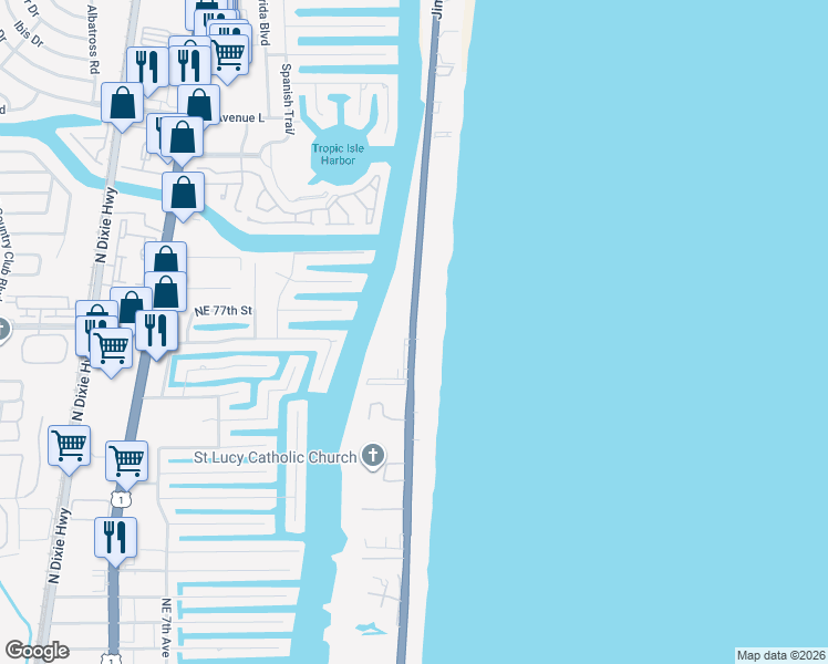 map of restaurants, bars, coffee shops, grocery stores, and more near 3201 South Ocean Boulevard in Highland Beach