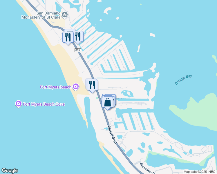 map of restaurants, bars, coffee shops, grocery stores, and more near 22704 Island Pines Way in Fort Myers Beach
