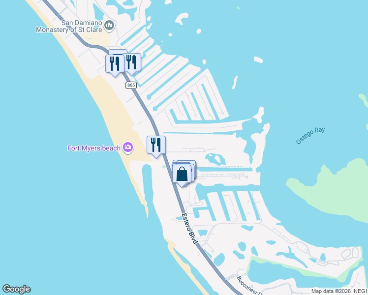 map of restaurants, bars, coffee shops, grocery stores, and more near 22704 Island Pines Way in Fort Myers Beach