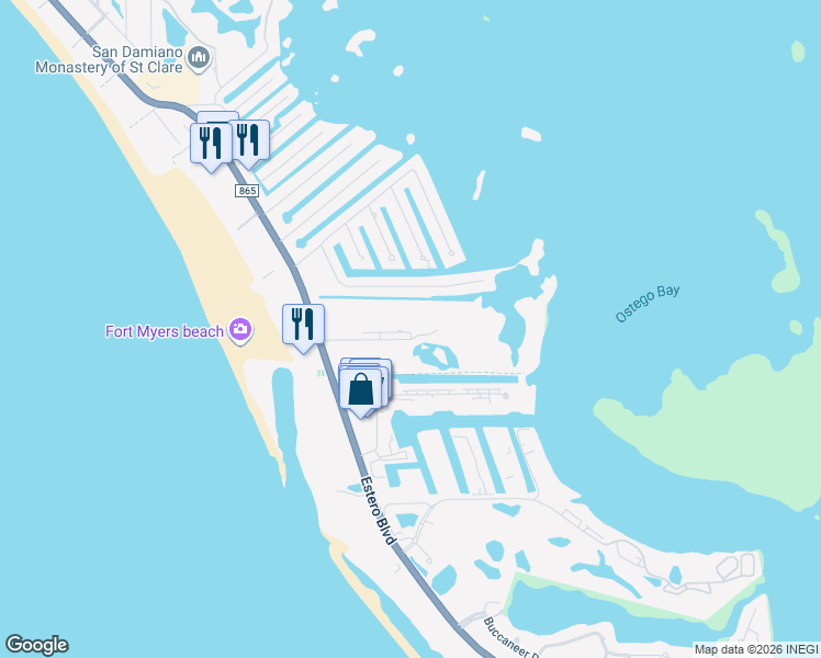 map of restaurants, bars, coffee shops, grocery stores, and more near 22796 Island Pines Way in Fort Myers Beach
