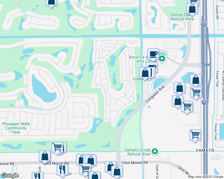 map of restaurants, bars, coffee shops, grocery stores, and more near 17031 Boca Club Boulevard in Boca Raton