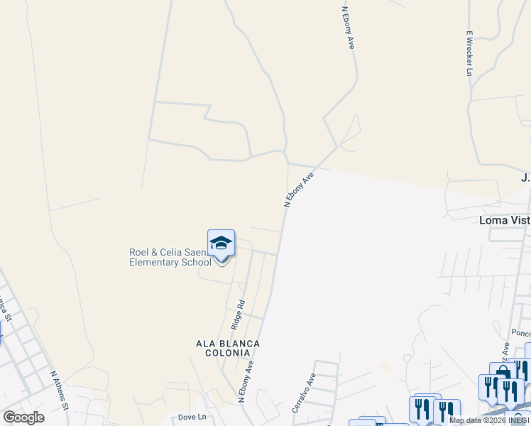 map of restaurants, bars, coffee shops, grocery stores, and more near 751 North Ebony Avenue in Roma