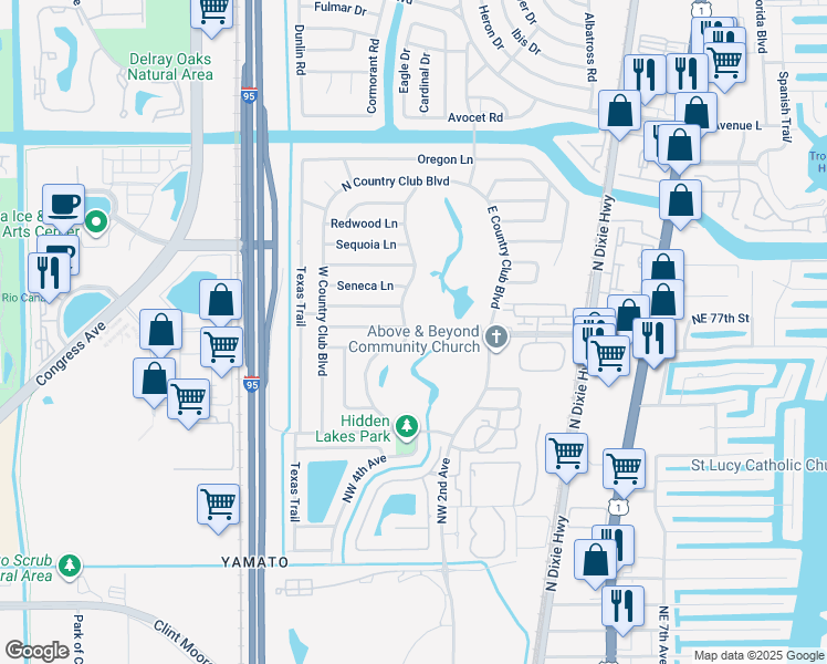 map of restaurants, bars, coffee shops, grocery stores, and more near 7598 Fairway Trail in Boca Raton