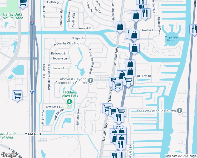 map of restaurants, bars, coffee shops, grocery stores, and more near 62 Via Floresta Drive in Boca Raton