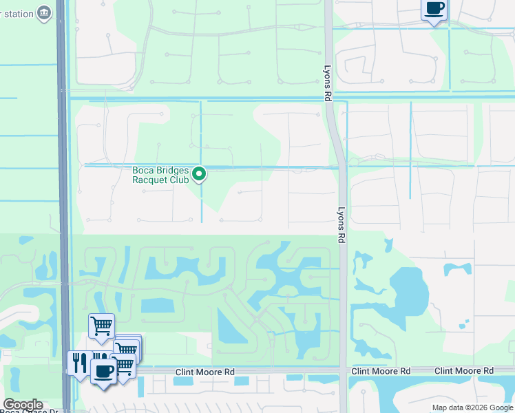 map of restaurants, bars, coffee shops, grocery stores, and more near 17352 Rosella Road in Boca Raton