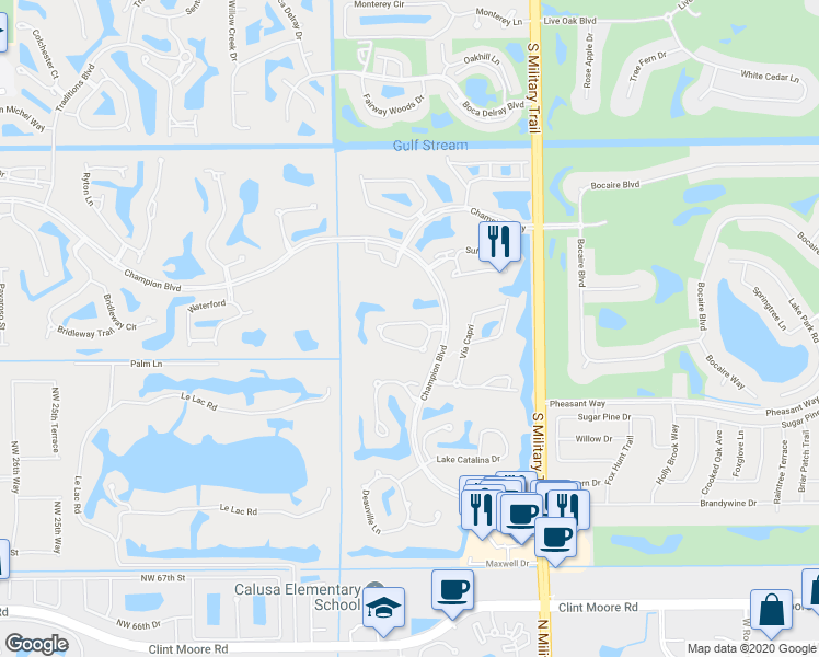 map of restaurants, bars, coffee shops, grocery stores, and more near 5330 Steeple Chase in Boca Raton