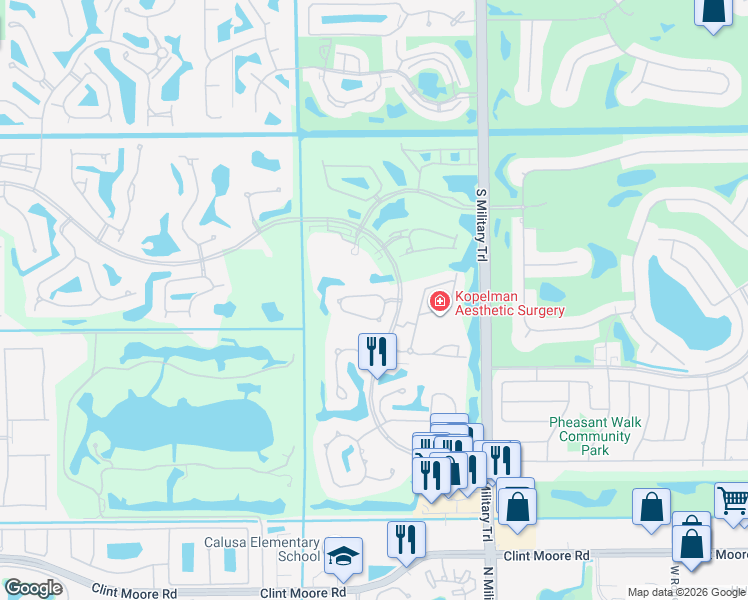 map of restaurants, bars, coffee shops, grocery stores, and more near 5330 Steeple Chase in Boca Raton