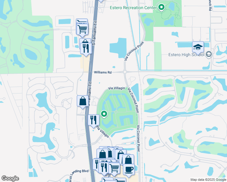 map of restaurants, bars, coffee shops, grocery stores, and more near 8557 Via Garibaldi Circle in Estero