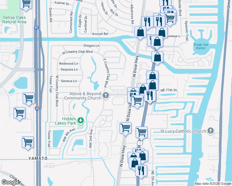 map of restaurants, bars, coffee shops, grocery stores, and more near 81 Via Poinciana Street in Boca Raton
