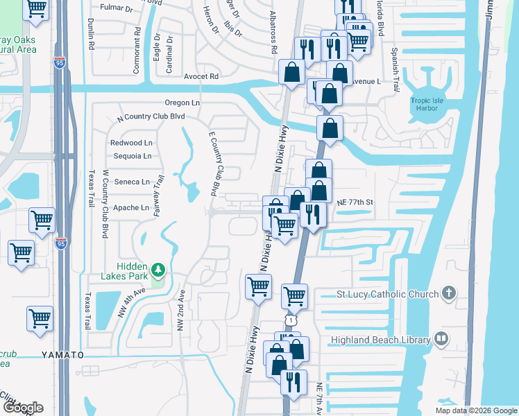 map of restaurants, bars, coffee shops, grocery stores, and more near 16 Via Floresta Drive in Boca Raton