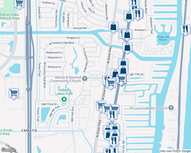 map of restaurants, bars, coffee shops, grocery stores, and more near 62 Via Floresta Drive in Boca Raton