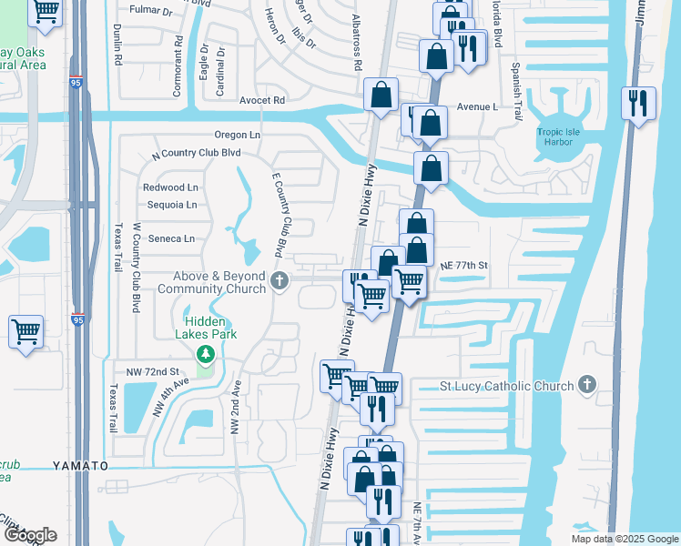 map of restaurants, bars, coffee shops, grocery stores, and more near 16 Via Floresta Drive in Boca Raton