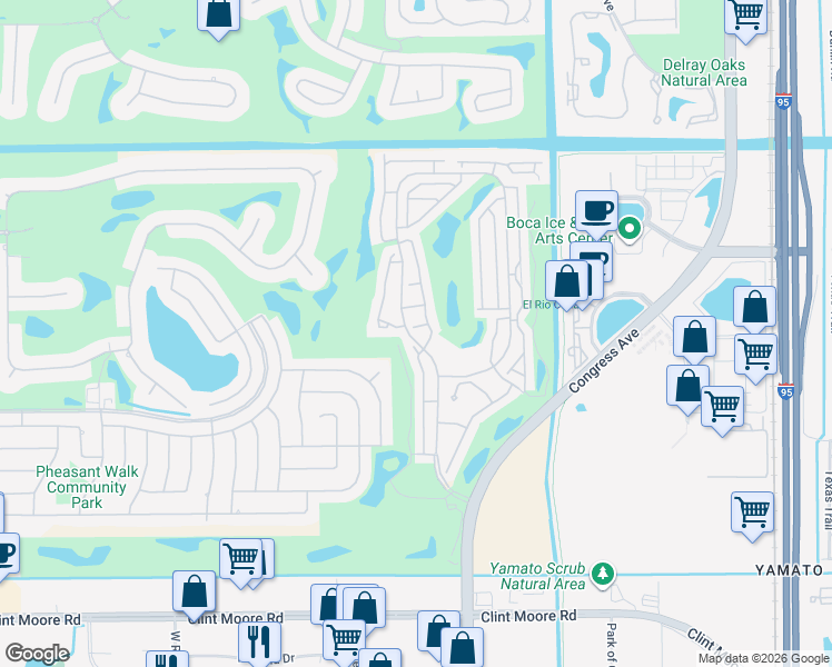 map of restaurants, bars, coffee shops, grocery stores, and more near 3956 Redondo Court in Boca Raton