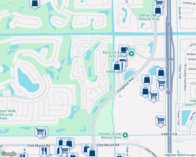 map of restaurants, bars, coffee shops, grocery stores, and more near 17060 Emile Street in Boca Raton