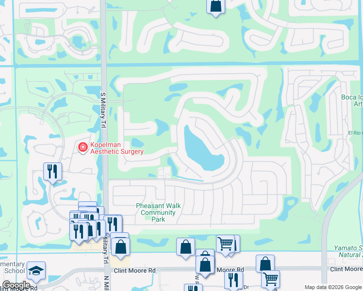 map of restaurants, bars, coffee shops, grocery stores, and more near 4706 Bocaire Boulevard in Boca Raton