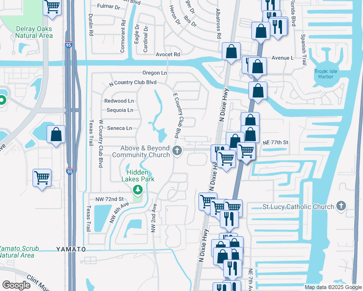 map of restaurants, bars, coffee shops, grocery stores, and more near 125 West Hidden Valley Boulevard in Boca Raton