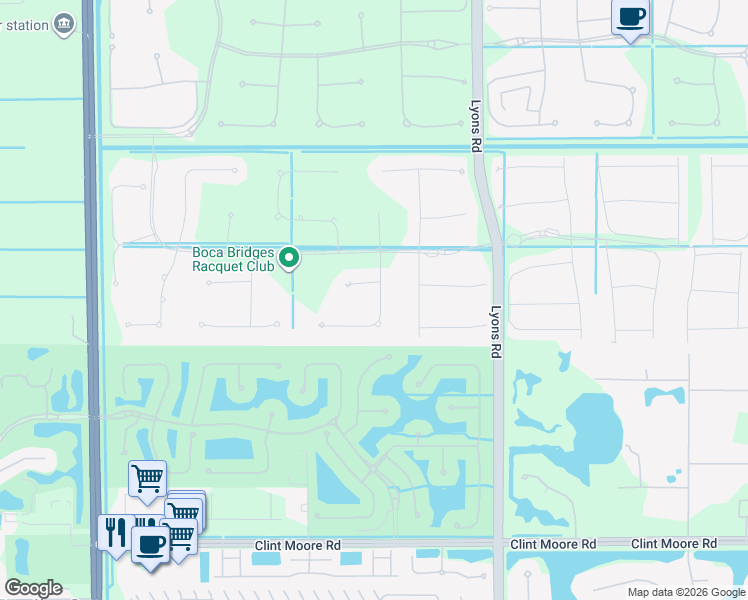 map of restaurants, bars, coffee shops, grocery stores, and more near 17352 Rosella Road in Boca Raton