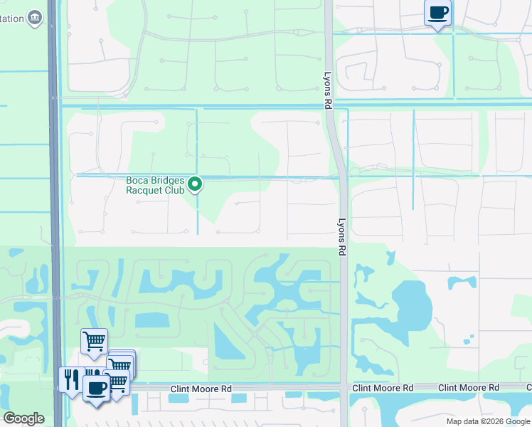 map of restaurants, bars, coffee shops, grocery stores, and more near 17352 Rosella Road in Boca Raton
