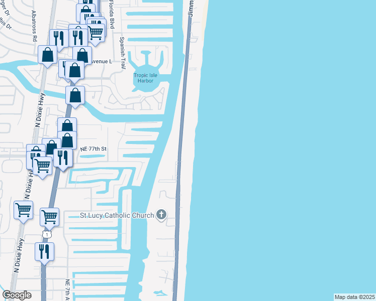 map of restaurants, bars, coffee shops, grocery stores, and more near 3201 South Ocean Boulevard in Highland Beach