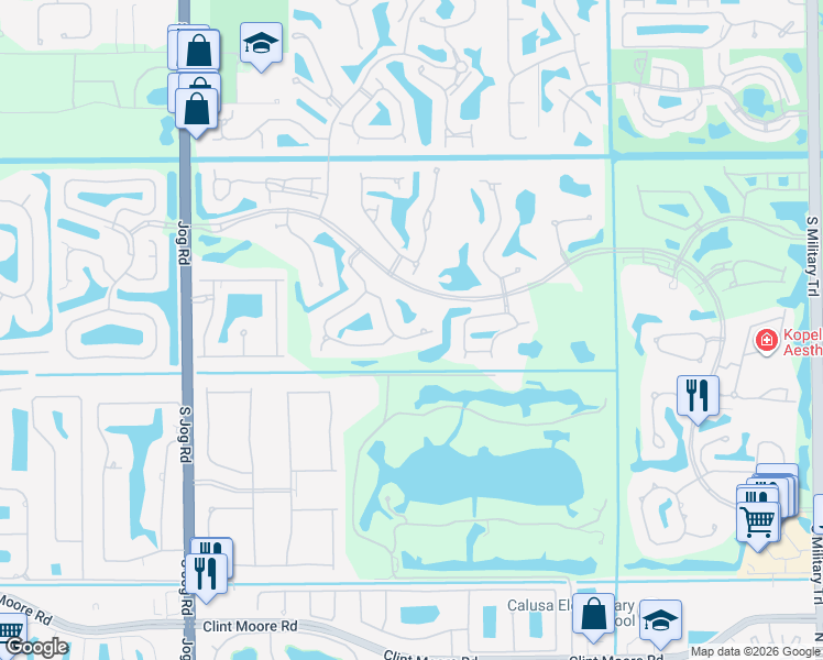 map of restaurants, bars, coffee shops, grocery stores, and more near 5791 Bridleway Circle in Boca Raton