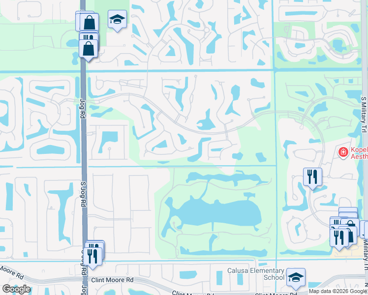 map of restaurants, bars, coffee shops, grocery stores, and more near 5791 Bridleway Circle in Boca Raton