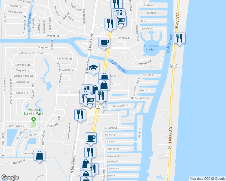 map of restaurants, bars, coffee shops, grocery stores, and more near 720 Northeast 77th Street in Boca Raton