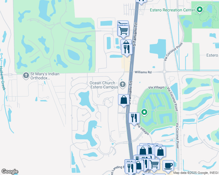 map of restaurants, bars, coffee shops, grocery stores, and more near 3661 Sunland Lane in Estero