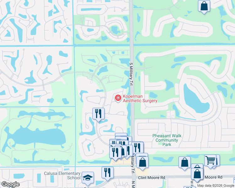 map of restaurants, bars, coffee shops, grocery stores, and more near 17464 Vía Capri in Boca Raton