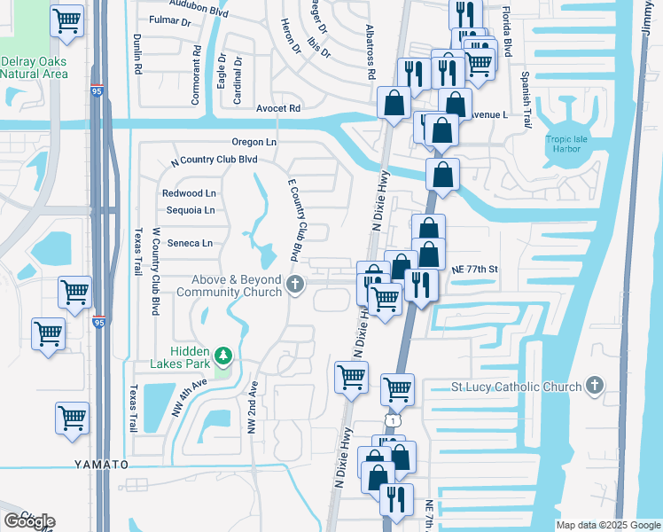 map of restaurants, bars, coffee shops, grocery stores, and more near 62 Via Floresta Drive in Boca Raton