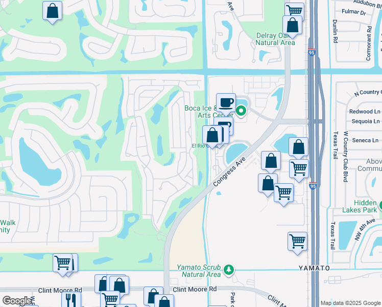 map of restaurants, bars, coffee shops, grocery stores, and more near 17082 Boca Club Boulevard in Boca Raton