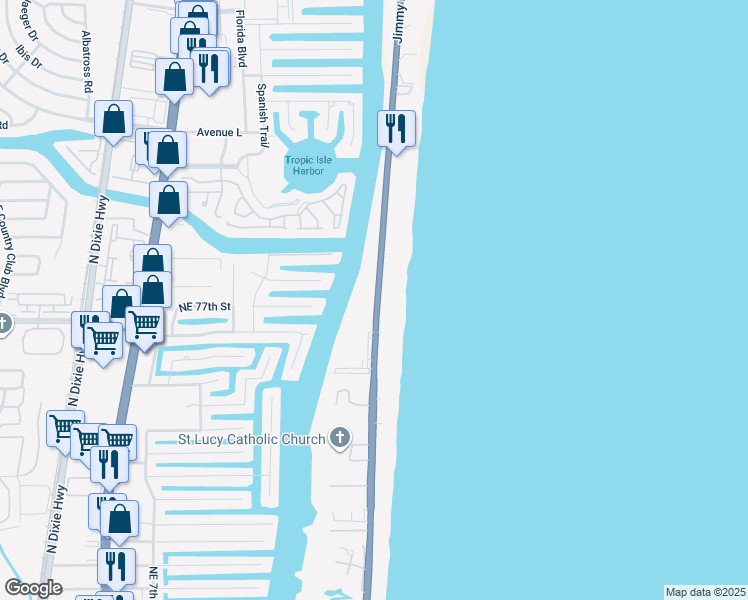 map of restaurants, bars, coffee shops, grocery stores, and more near 3201 South Ocean Boulevard in Highland Beach