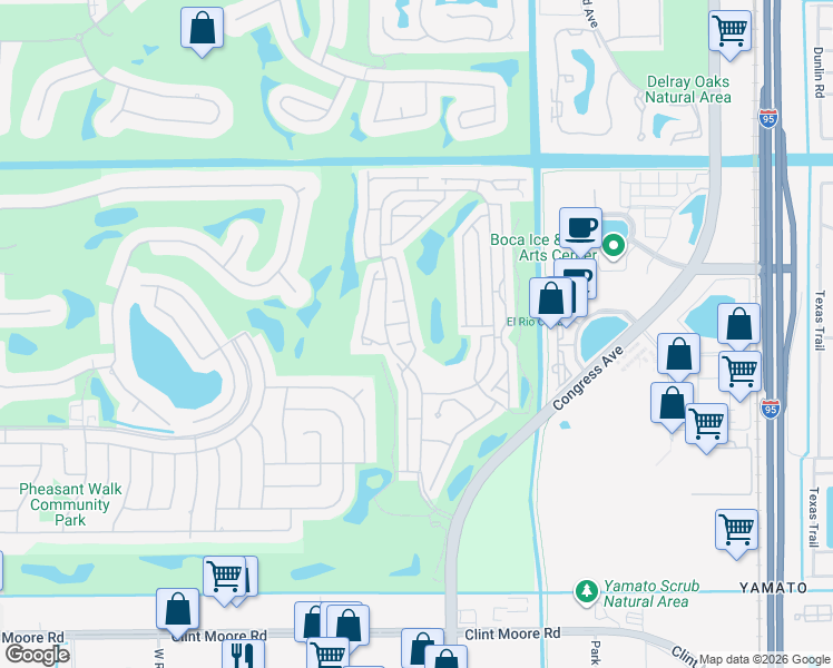 map of restaurants, bars, coffee shops, grocery stores, and more near 3956 Redondo Court in Boca Raton