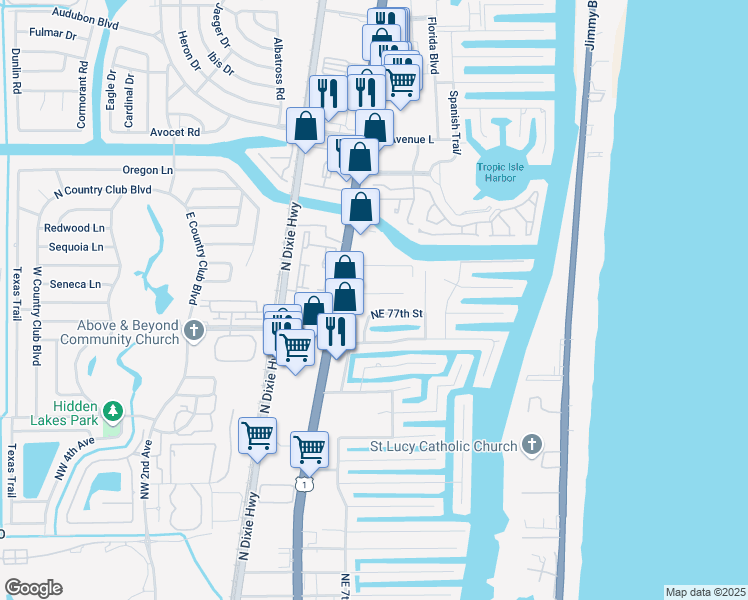 map of restaurants, bars, coffee shops, grocery stores, and more near 860 Bailey Street in Boca Raton