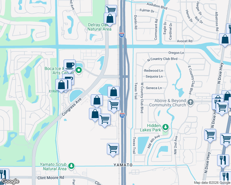 map of restaurants, bars, coffee shops, grocery stores, and more near 501 Northwest 77th Street in Boca Raton