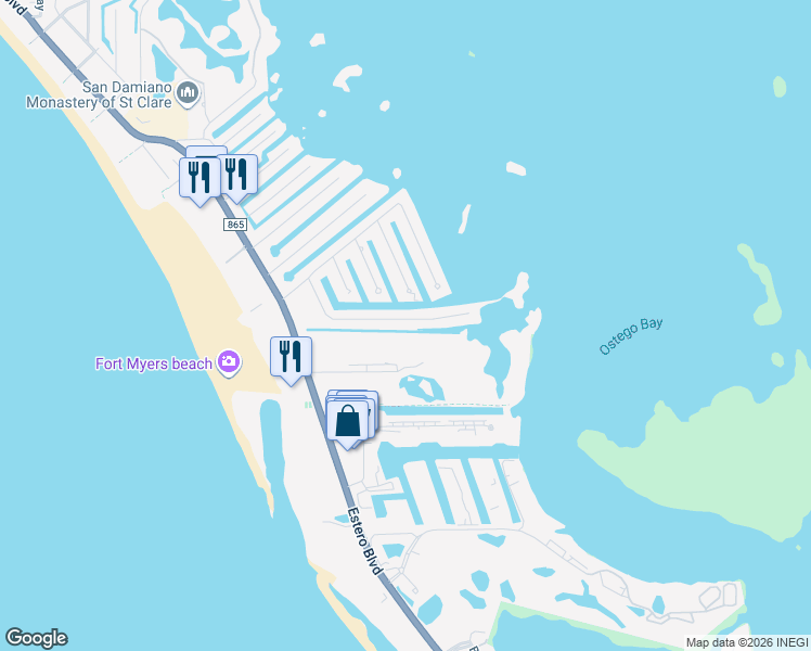 map of restaurants, bars, coffee shops, grocery stores, and more near 38 Fairview Boulevard in Fort Myers Beach