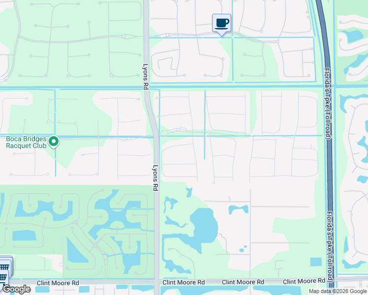 map of restaurants, bars, coffee shops, grocery stores, and more near 17302 Rainstream Road in Boca Raton