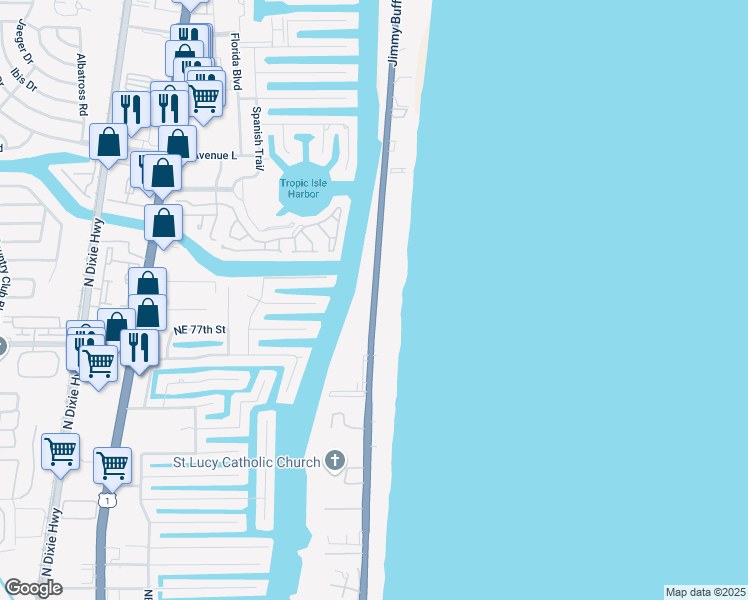 map of restaurants, bars, coffee shops, grocery stores, and more near 3101 South Ocean Boulevard in Highland Beach