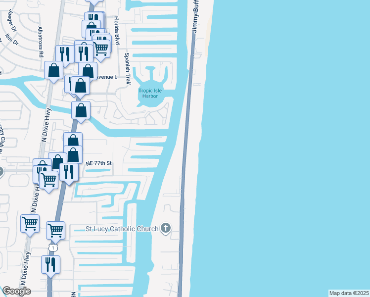 map of restaurants, bars, coffee shops, grocery stores, and more near 3101 South Ocean Boulevard in Highland Beach
