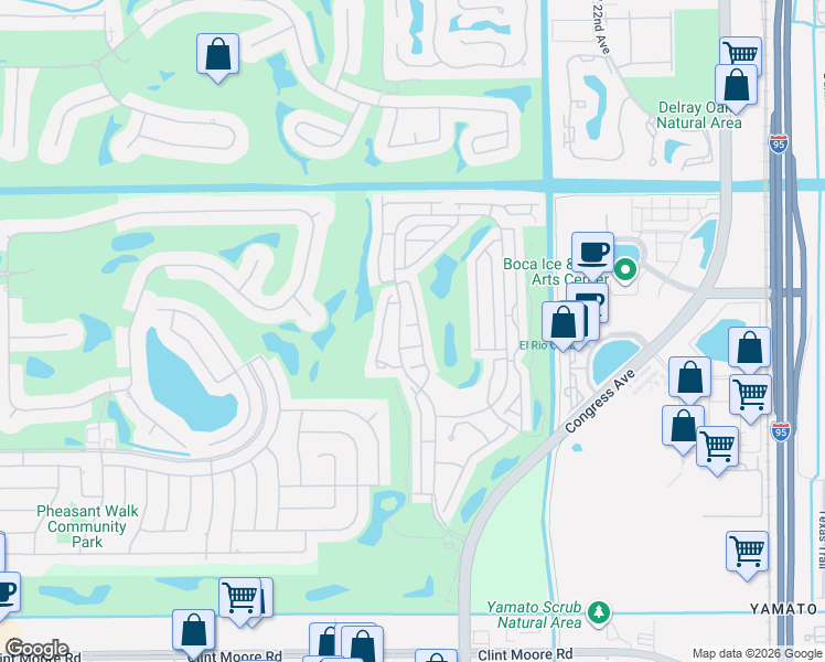 map of restaurants, bars, coffee shops, grocery stores, and more near 3946 Redondo Way in Boca Raton